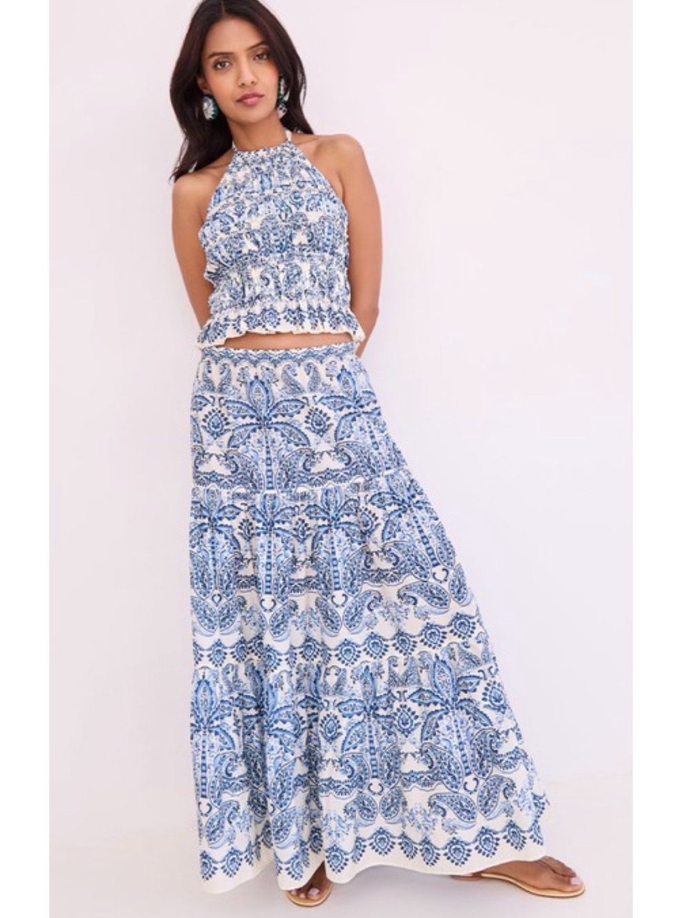 Cara Cara Blue and White Paisley Halter Top